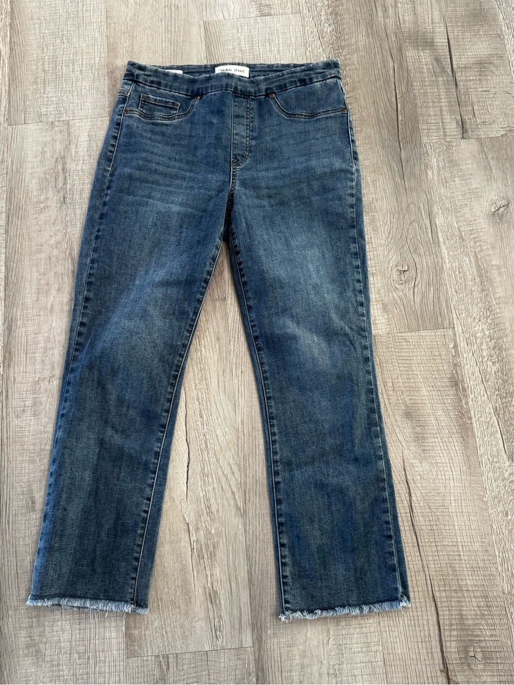 Tribal Indigo Straight Leg Jeans with Frayed Hem